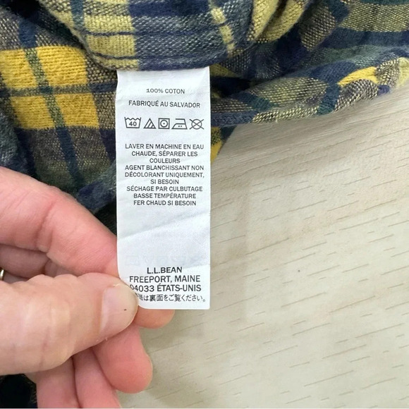 L.L.Bean Men’s plaid flannel 100% cotton navy blue & gold button down shirt Sz M - Picture 3 of 5
